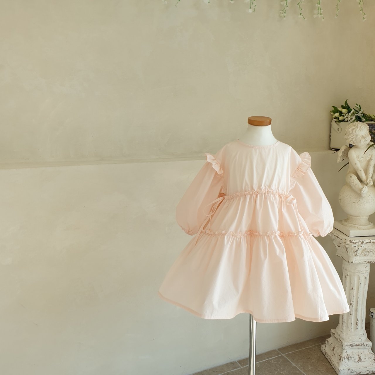 Eva Tiered Puff Sleeve Dress - Pink
