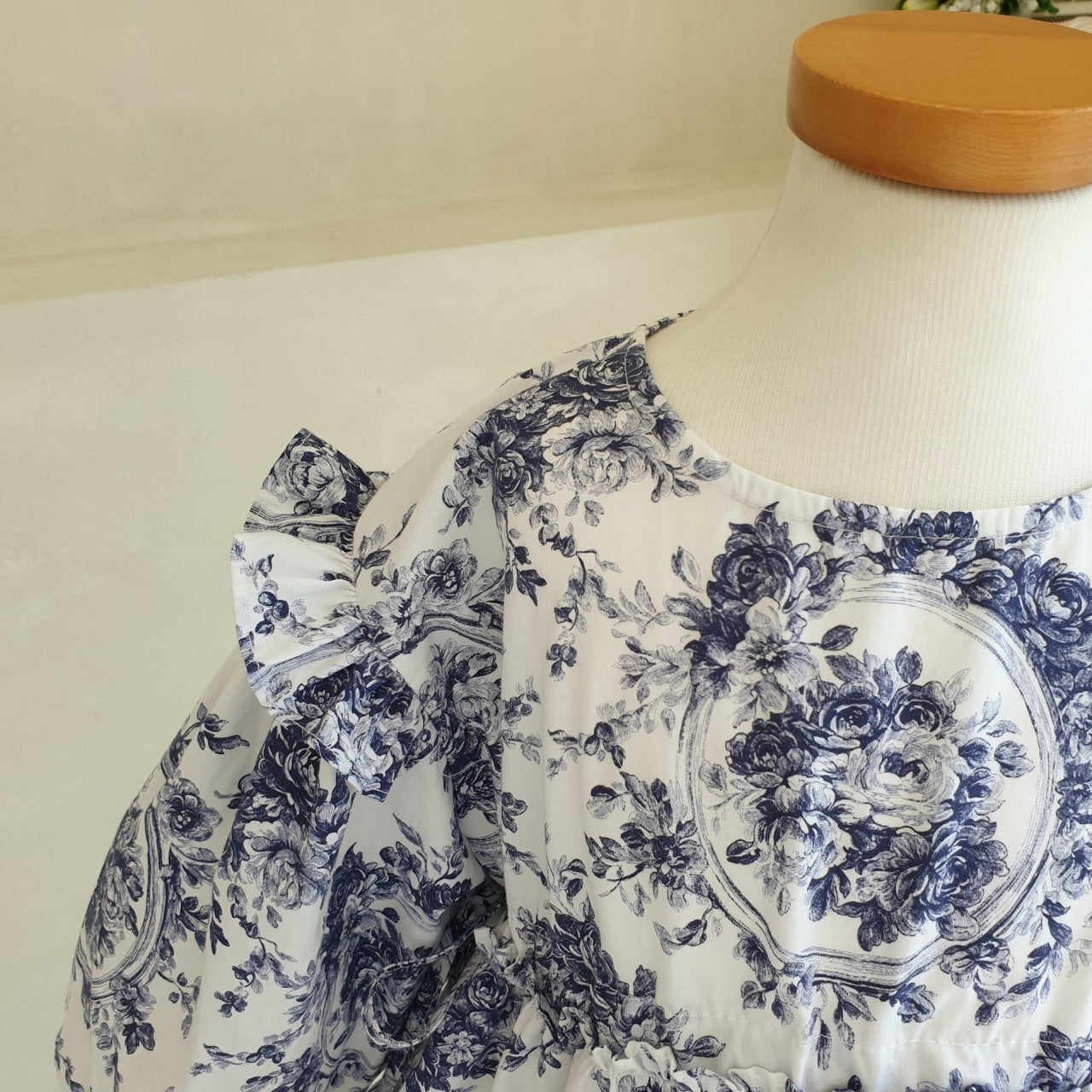Eclair Eva Tiered Puff Sleeve Dress Blue – girls dress close-up detail