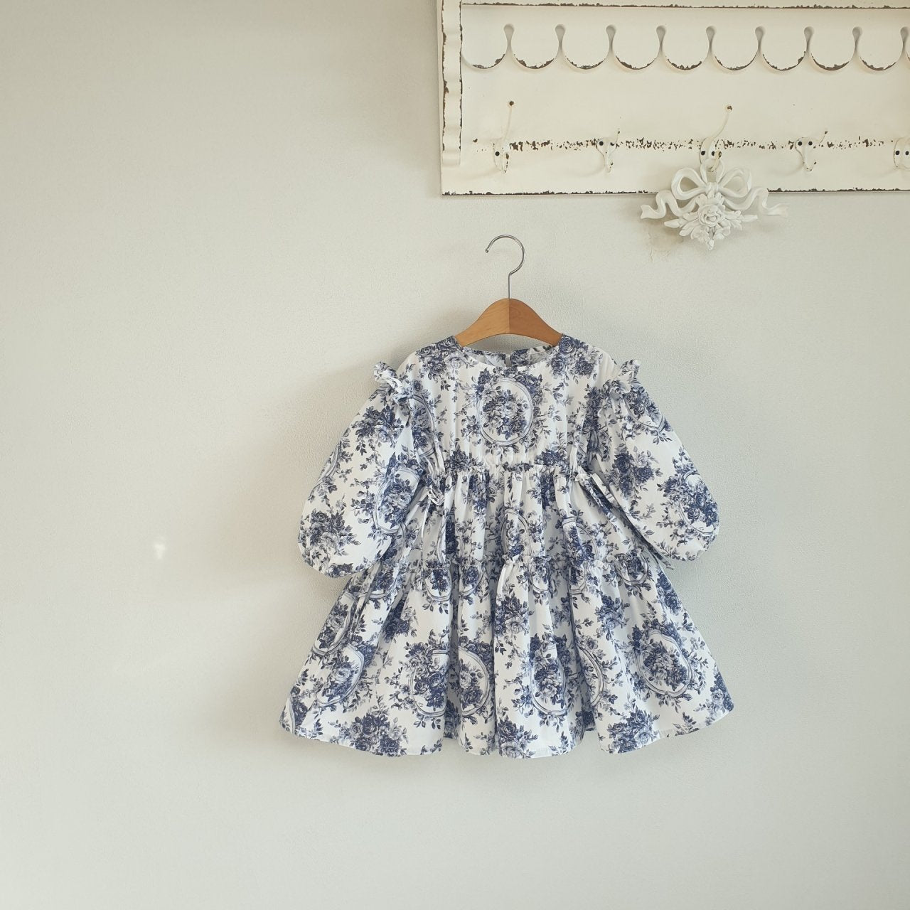 Eclair Eva Tiered Puff Sleeve Dress in Blue | cotton girls dress | Victoria Kids Wear