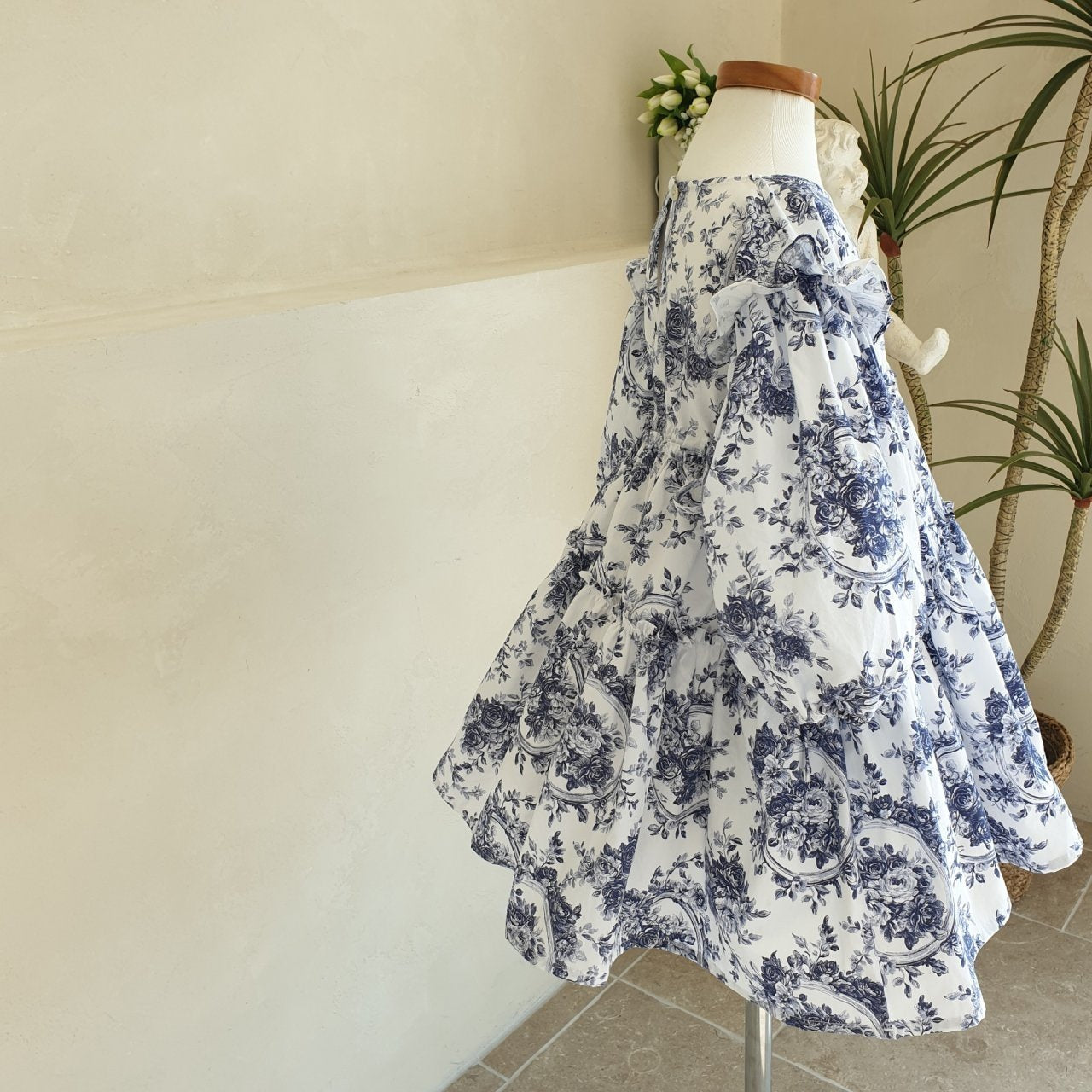 Eclair Eva Tiered Puff Sleeve Dress Blue – girls dress alternate view