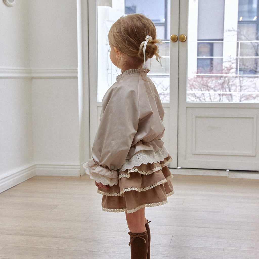 ROA Ruffle Trim Windbreaker Jacket Beige – girls top alternate view