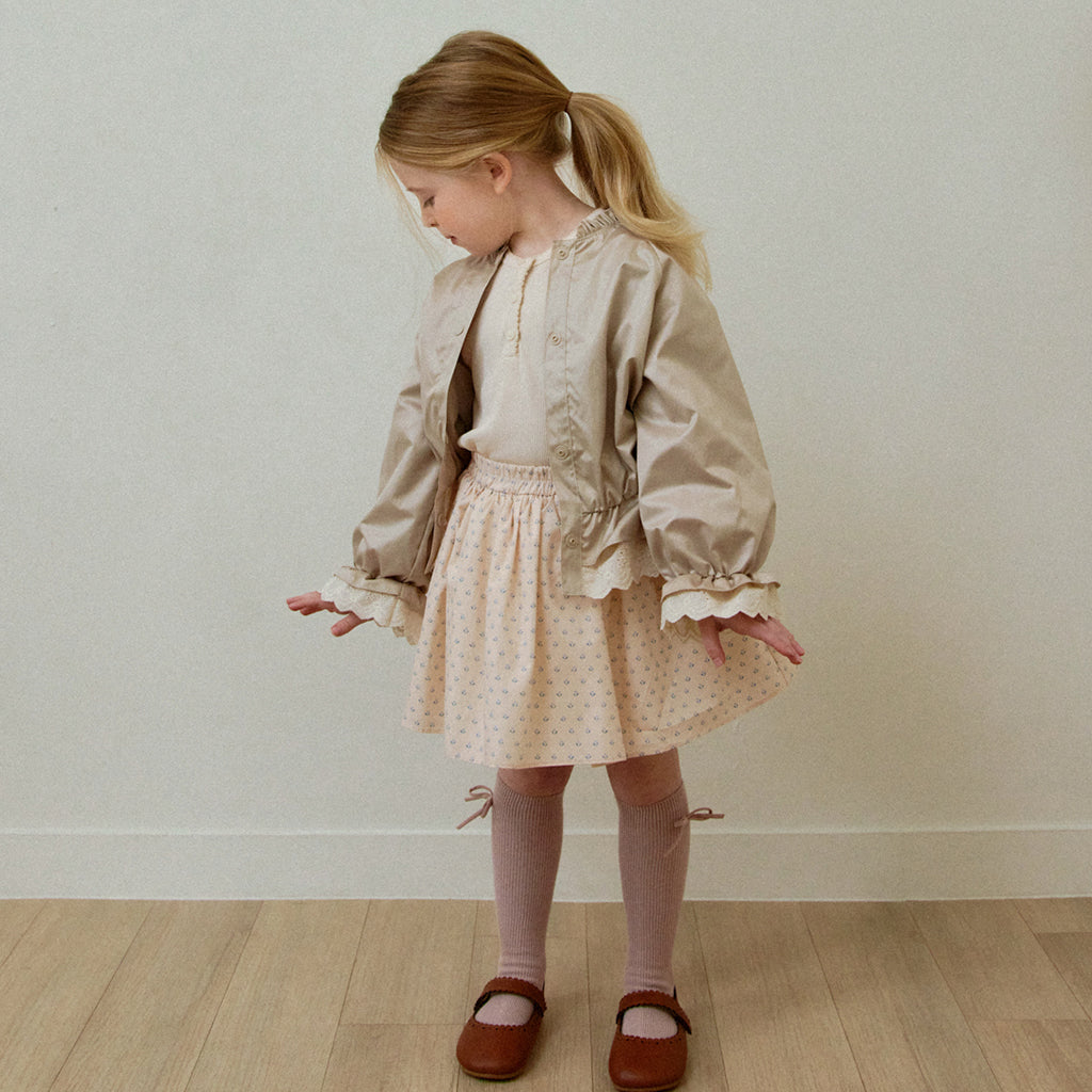 Ruffle Trim Windbreaker Jacket - Beige