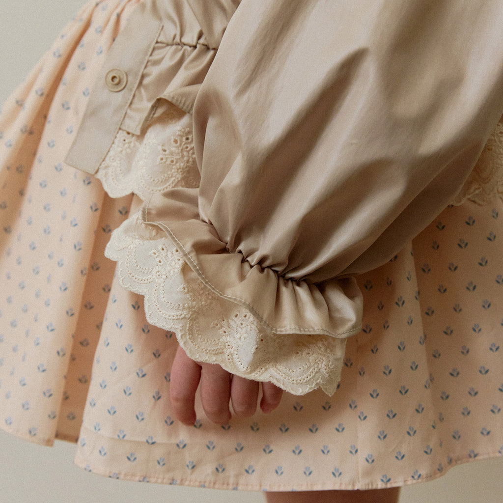 ROA Ruffle Trim Windbreaker Jacket Beige – girls top close-up detail