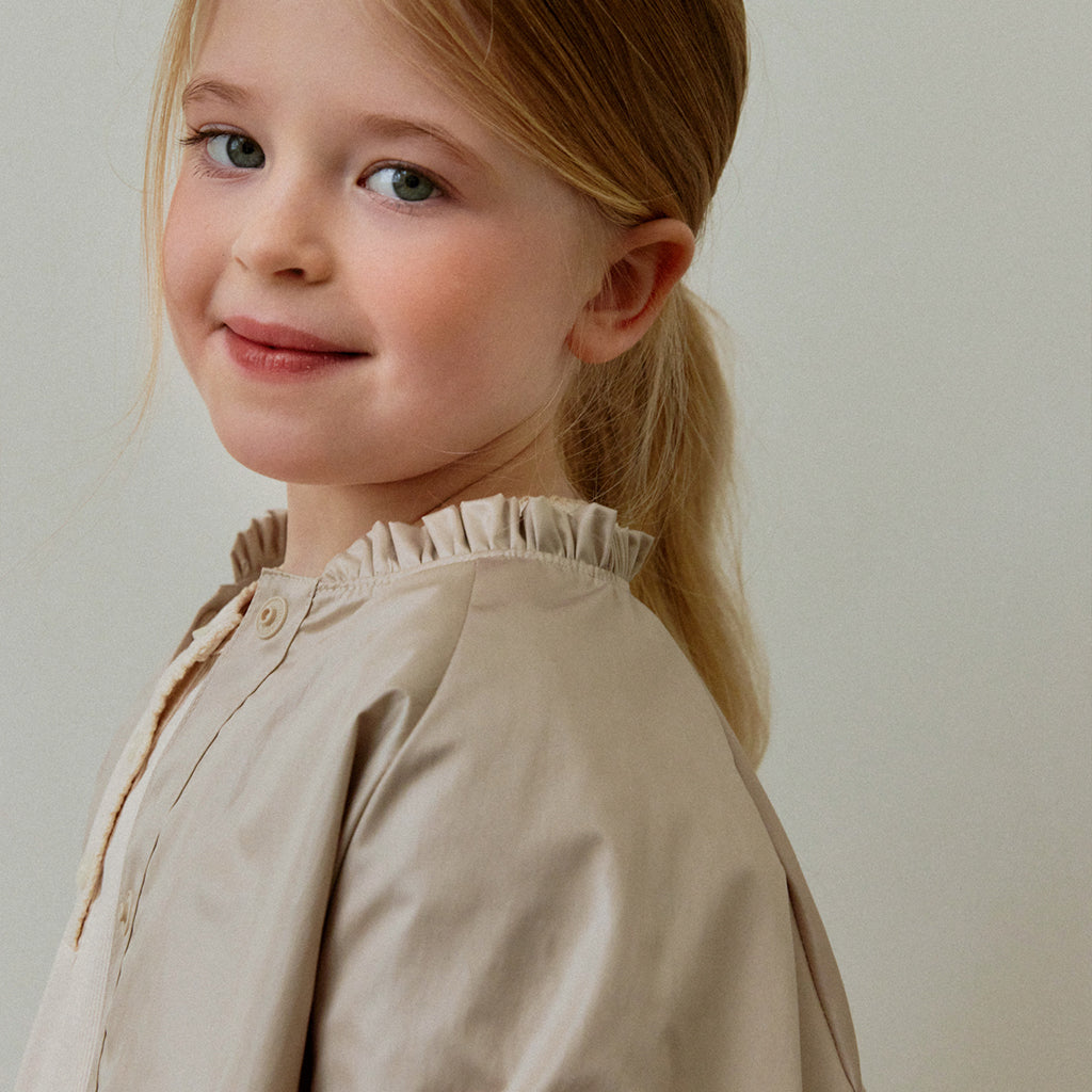 Ruffle Trim Windbreaker Jacket - Beige