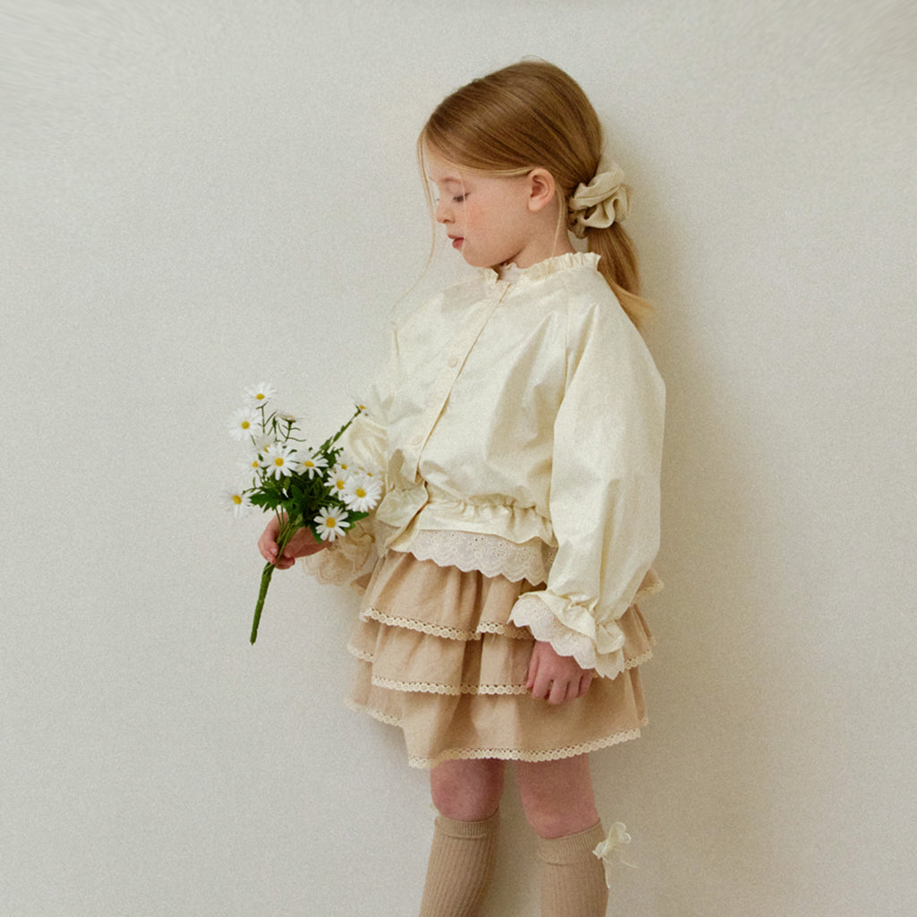 ROA Ruffle Trim Windbreaker Jacket in Cream | poly-nylon blend girls top | Victoria Kids Wear