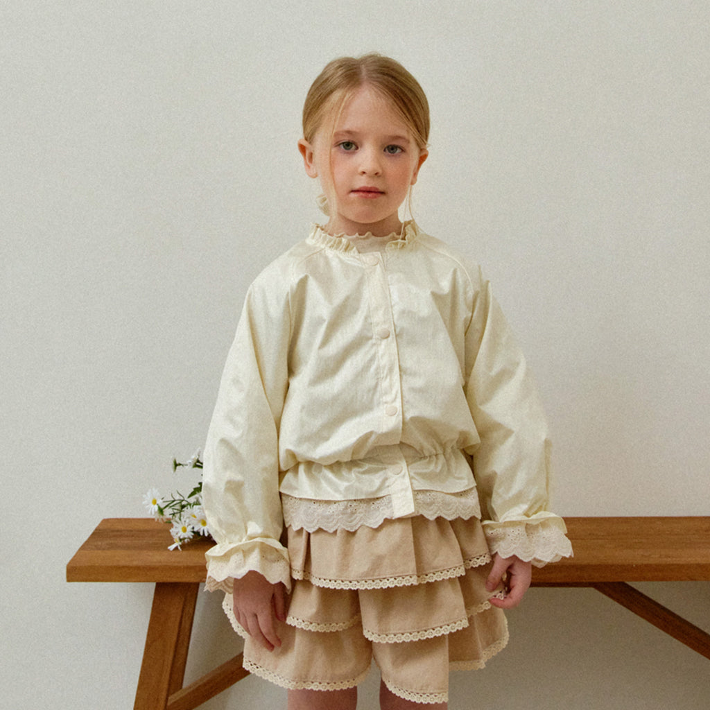 Ruffle Trim Windbreaker Jacket - Cream