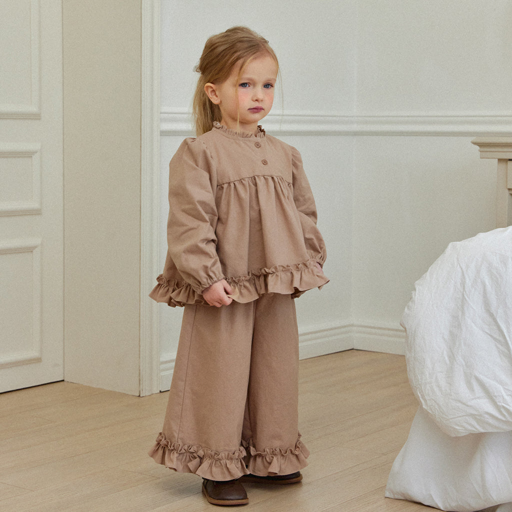 ROA Square Frill Coord Set in Brown | cotton girls matching set | Victoria Kids Wear