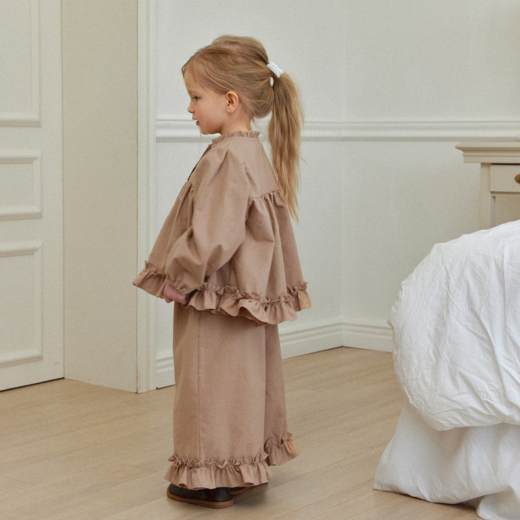 ROA Square Frill Coord Set Brown – girls matching set alternate view