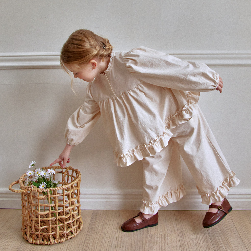 Child wearing ROA Square Frill Coord Set in Cream