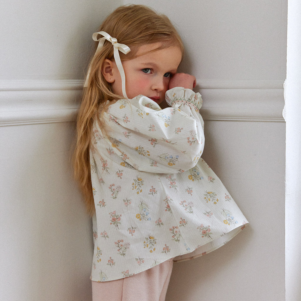 ROA Smocked Floral Print Blouse Floral – girls top alternate view