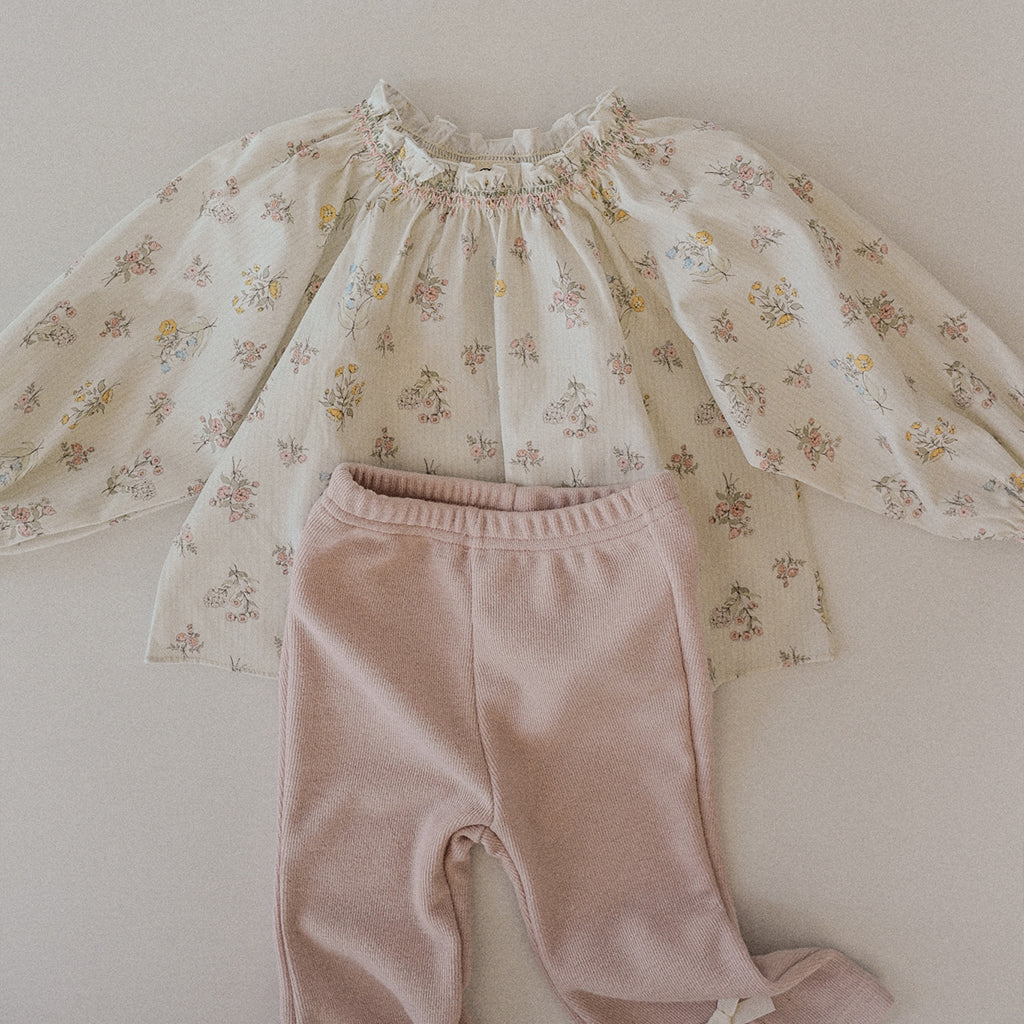 ROA Smocked Floral Print Blouse Floral – girls top close-up detail