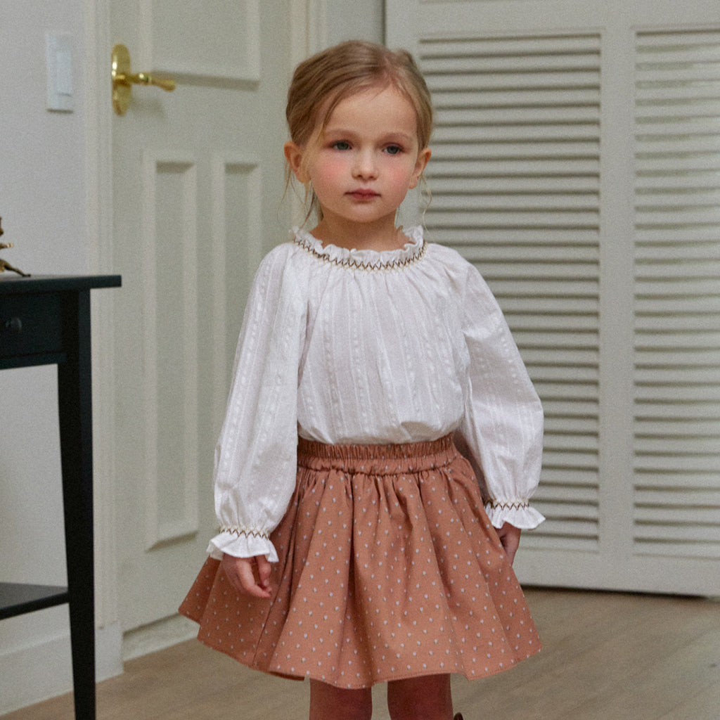 ROA Smocked Floral Print Blouse Ivory – girls top alternate view