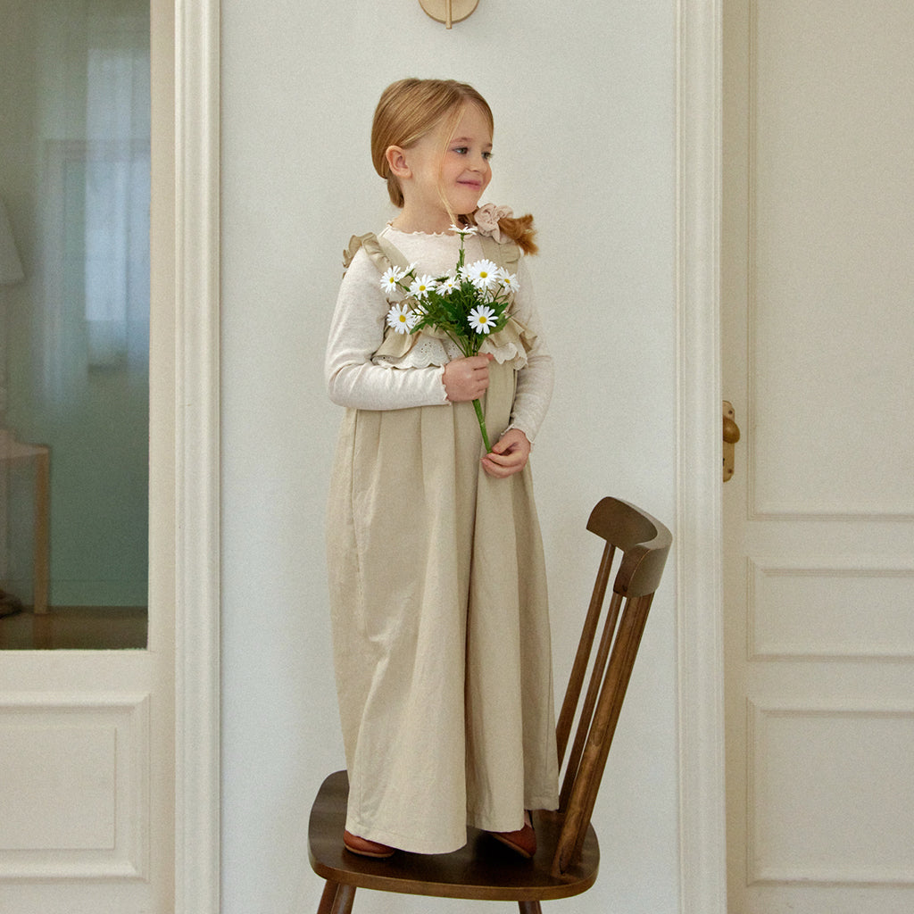 ROA Lace Frill Overalls in Beige | cotton girls dress | Victoria Kids Wear
