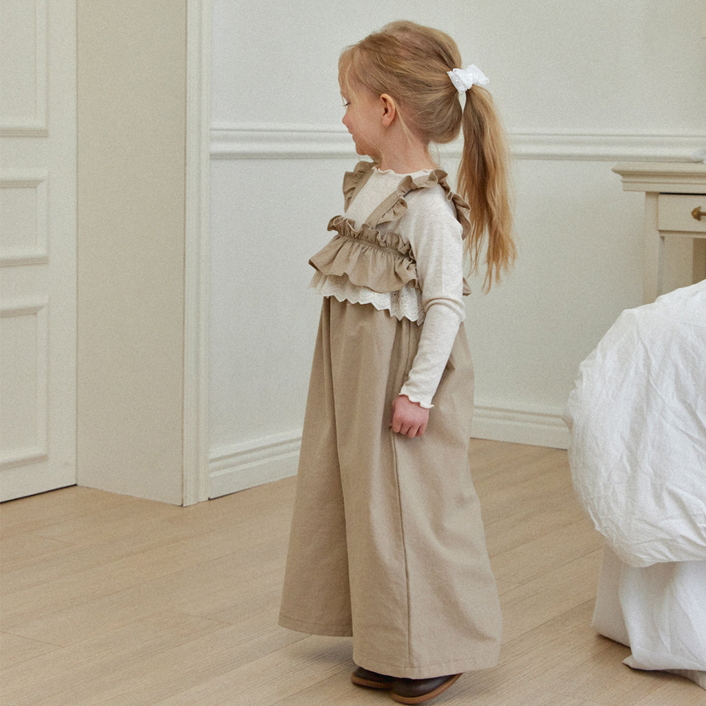 ROA Lace Frill Overalls in Brown | cotton girls dress | Victoria Kids Wear